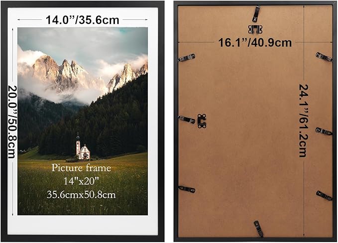 Giftgarden 16x24 Picture Frame Set of 4, Matted to 14x20 Poster with Mat for Wall Hanging, Black