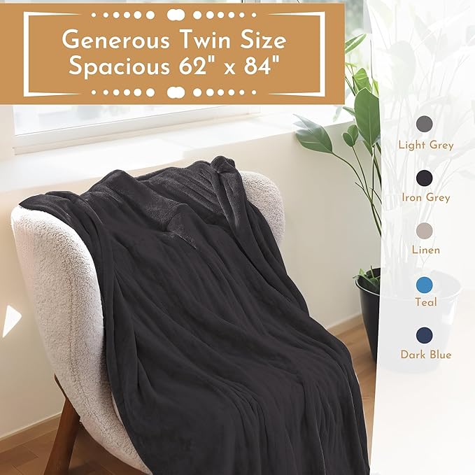 Electric Heated Blanket Microplush Cover Blanket, Twin Size 62"x84" with 5 Heat Settings & 10 Hours Auto Off, Cozy & Warm for All Night, Machine Washable, Iron Grey