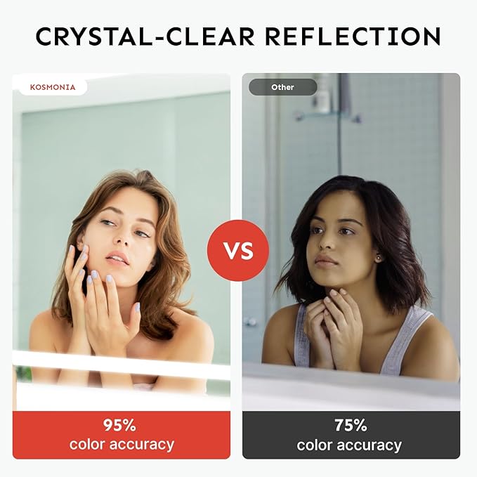 32x40'' LED Bathroom Mirror with Light, Frameless, Dimmable Front & Backlit, Anti-Fog, Distortion Free, Light Memory, Tempered and Shatter-Proof Wall Mounted Vanity Silver Coating Mirror