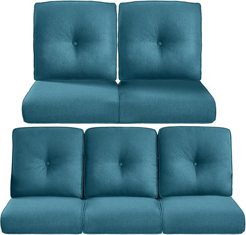 22x25/22x24 Outdoor Cushions for Patio 5 Piece Set - Set of 5 Water-Resistant Replacement Cushion for Rattan Dining Rocking Swivel Chairs Loveseat Couch Sectional Sofa - Peacock Blue/Button