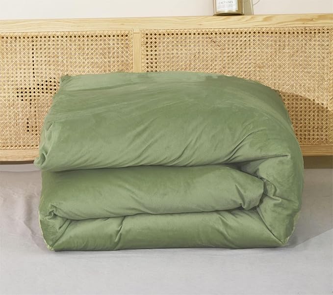 Luxlovery Sage Green Velvet Comforter Set King Light Green Bedding Sets King Size Comfy Soft Grass Green Micromink Sherpa Quilt Blanket Plush Fluffy Comforter Set King Size