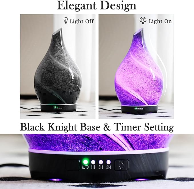 Porseme 280ml Essential Oil Diffuser Glass Color Changing Aroma Air Diffusers Aromatherapy Ultrasonic Cool Mist Humidifier 7 Running Hours Waterless Auto-Off for Sleeping, Yoga, Office, Spa (Obsidian)