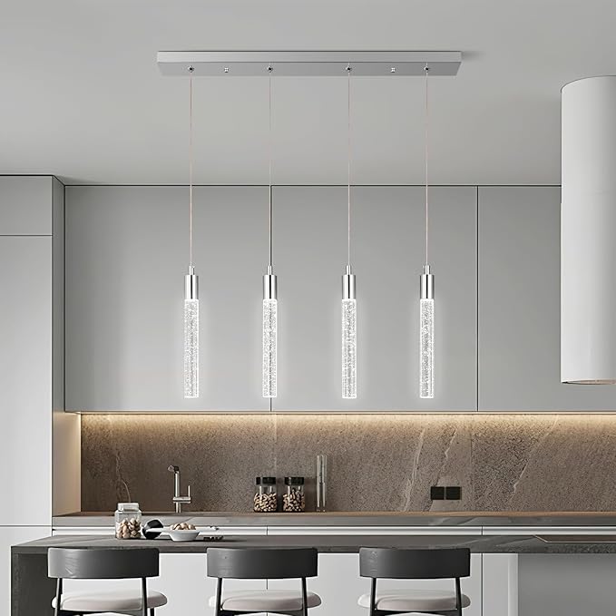 Kitchen Island Lighting Modern Light Fixture Chrome Pendant Light Dimmable LED Chrome Finish Mini Crystal Pendant Lights for Dining Room Living Room（4-Light）