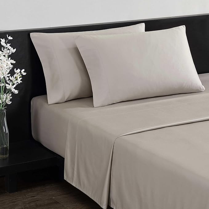 Vera Wang - Queen Sheet Set, Luxury Sateen Cotton Bedding, 800 Thread Count, Soft & Smooth Bedding Set (Beige, Queen)