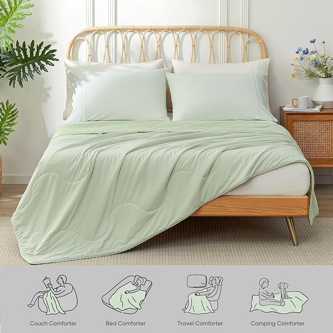 Snuggle Sac Queen Size Cooling Comforter, Breathable Cooling Blankets for Hot Sleepers and Night Sweats, Soft Lightweight Queen Size Cold Blankets, 90x90 Inches, Sage Green