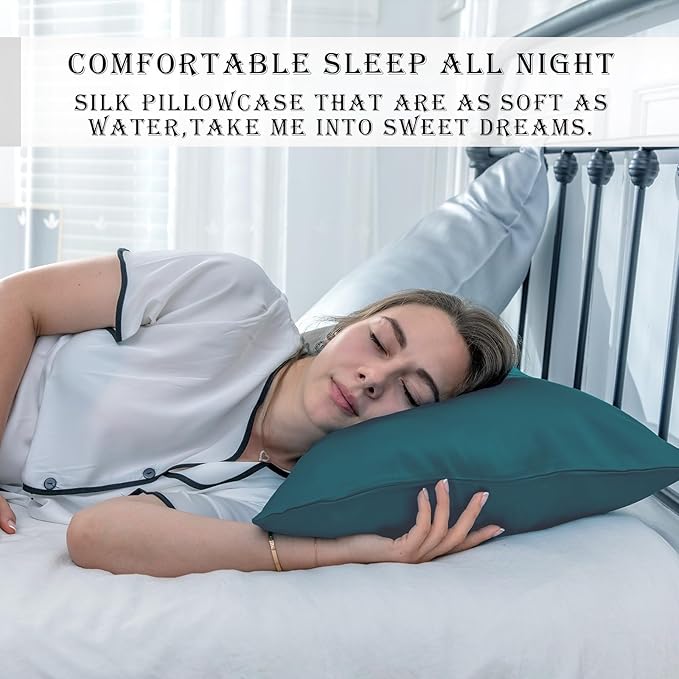 Mulberry Silk Pillow Cases Standard Size Silk Pillowcase with Zipper Soft Breathable Smooth Cooling Satin Silk Pillow Covers for Sleeping for Hair and Skin (Teal,20"X 26",1Pcs)