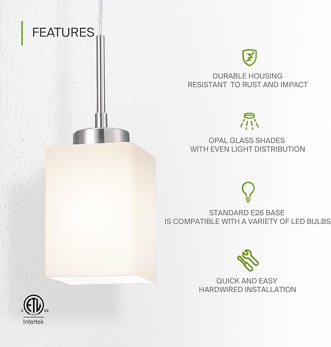 ASD Single Mini-Pendant Ceiling Light Fixture | 60W E26 Socket 120V | Dimmable, LED/CFL/Incandescent Bulbs Compatible, ETL Listed | Hanging Kitchen Island Lighting, Frosted Drop Lamp | Nickel, 12 Pack
