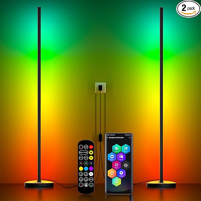 Corner Floor Lamp, RGB IC Corner Lamps with APP and Remote Control, 16 Million Colors, Memory and Timing, Music Sync Color Changing Ambient Lighting for Living Room Bedroom Gaming