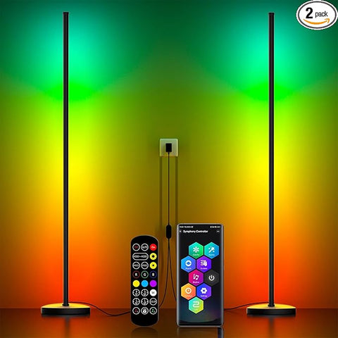 Corner Floor Lamp, RGB IC Corner Lamps with APP and Remote Control, 16 Million Colors, Memory and Timing, Music Sync Color Changing Ambient Lighting for Living Room Bedroom Gaming