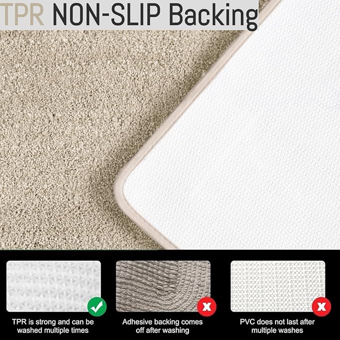 YHF Bathroom Rugs 24" X 47", Extra Thick & Soft Microfiber Shaggy, Machine Washable Bath Mats, Absorbent Bath Rugs, Non-Slip Rubber Backing Bath Mat for Bathroom Floor, Tub and Shower, Beige