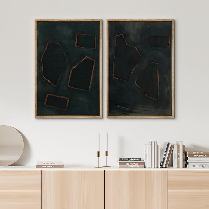 SIGNWIN Framed Wall Art Print Set Dark Geometric Abstract Modern Minimalist Shapes Illustrations Modern Art Rustic Relax/Calm Multicolor for Living Room, Bedroom, Office - 16"x24"x2 NATURAL