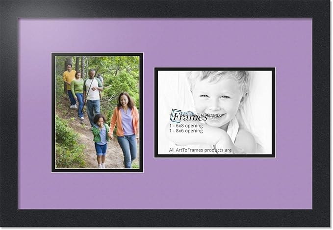 ArtToFrames Collage Photo Frame Double Mat with 2 - 6x8 Openings and Satin Black Frame