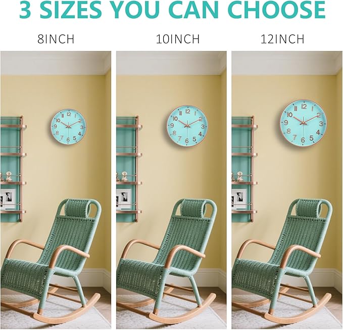 Modern Wall Clock, 10 Inch Digital Wall Clocks Battery Operated, Round Non Ticking Silent Analog Clock for Bedroom Living Room Kitchen Office Gym Classroom Decor, Blue Battery Clock