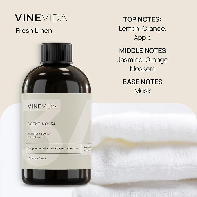 VINEVIDA Fresh Linen Fragrance Oil for Cold Air Diffusers - 4 Fl Oz - Essential Oils for Diffuser Oil Refill & Air Freshener Room Spray