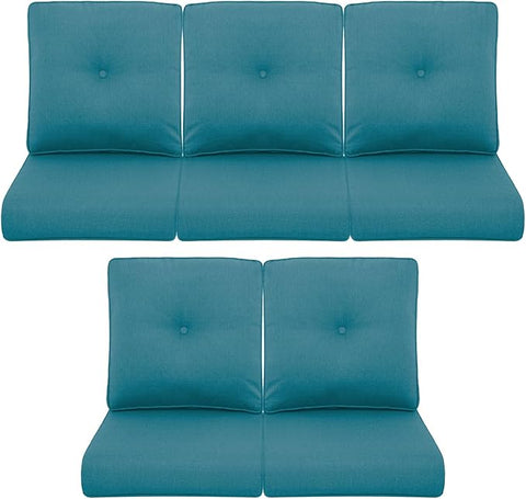 Patio Chair Cushions 5 Packs - Outside 22x24 High Back Water-Resistant Cushion with Zipper Cover for Outdoor Glider Rocking Chairs Loveseat 3-seat Couch Sofa – Peacock Green/Buckle