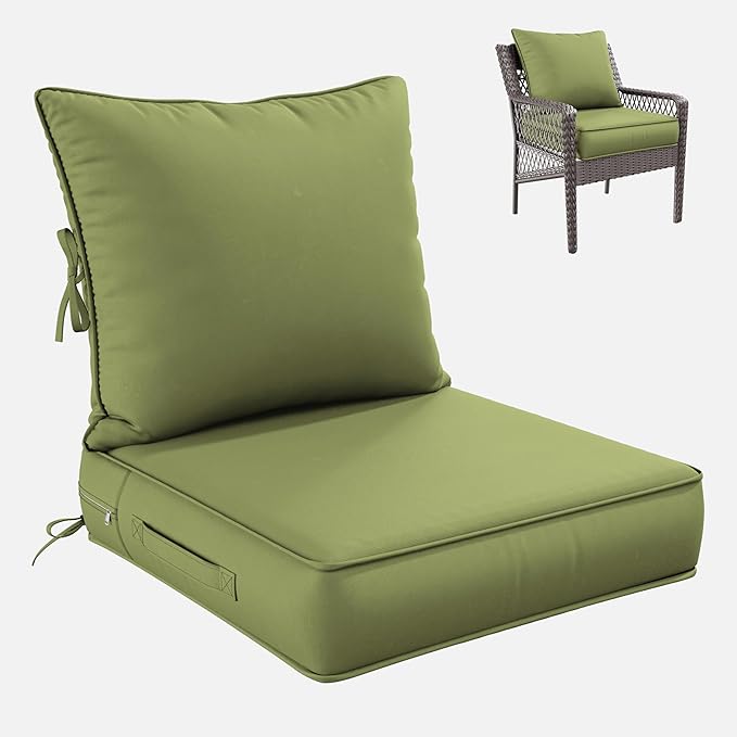Premium Outdoor Seat Cushion Chair Cushions for Patio Furniture 24 L X 24 W X 5 H Waterproof & Fade Resistant Deep Seat and Backrest Cushion Set with Removable Covers for Chair, Sofa