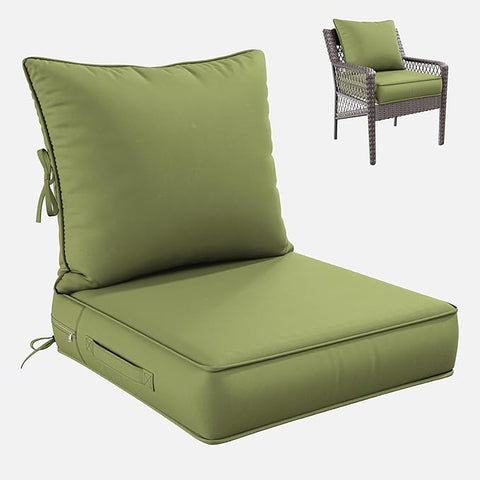 Premium Outdoor Seat Cushion Chair Cushions for Patio Furniture 24 L X 24 W X 5 H Waterproof & Fade Resistant Deep Seat and Backrest Cushion Set with Removable Covers for Chair, Sofa