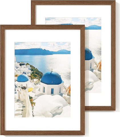Axeman 12x16 Picture Frame with Mat for 8.5x11, Solid Oak Wood Frame with Tempered Real Glass, Wooden Certificate Document Frame for Wall with Wall Hook Included, Set of 2, Walnut