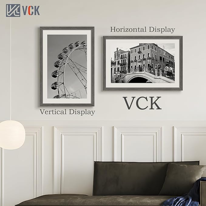 VCK 20x30 Frame 5 pack, Grey Solid Wood Poster Picture Frame, Exclusive Wood Grain, Wall Mounting Hanging