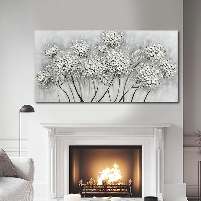 SOUGUAN Large Oil Painting Flowers Wall Art Plant Wall Decor Pictures for Bedroom White Flower Canvas Wall Decorations Artwork for Living Room Dinning Room Home Office 30 x 60 Inch