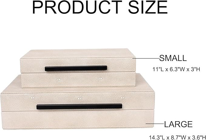 Large Decorative Storage Box with Lid - Modern Ivory Shagreen Leather Jewelry Organizer Box, Stackable Home Decor Box for Bedroom, Bathroom & Office
