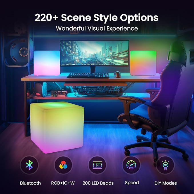 LOFTEK 12-inch Smart Cube Lights: RGBW+IC 16 Million Colors Changing LED Furniture Night Light with APP, Music Sync & Timer Floor Lamp for Living Room Bedroom Game Atmosphere (Corded Electric)