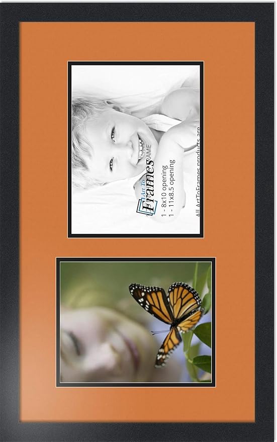 ArtToFrames Collage Photo Frame Double Mat with 1 - 8.5x11^ 8x10 Openings and Satin Black Frame