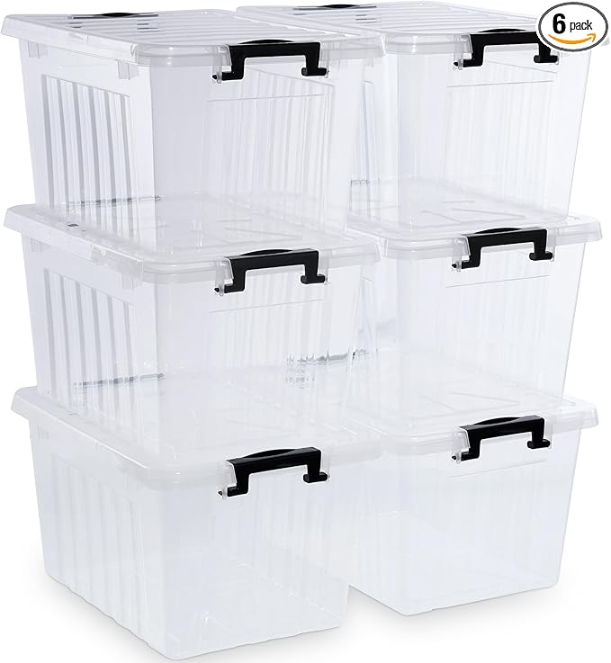 Citylife 22 QT Clear Plastic Storage Bins with Lids Stackable and Nestable Storage Boxes with Lids Large Plastic Storage Containers for Garage, Closet, Kitchen, 6 Packs