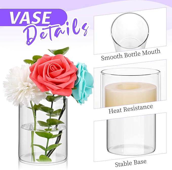 15 Pack Glass Cylinder Vases 10 Inch Tall Clear Flower Vase Bulk Glass Vases Hurricane Floating Candle Holder for Table Centerpiece Party Wedding Home Decor