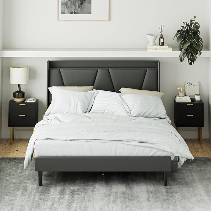 Nightstand,Morden Bedside Table with Gold Frame,Small White Night Stand,End Table,Bedside Furniture,Side Table with Drawer and Shelf for Bedroom,Living Room (2Drawers, Black)