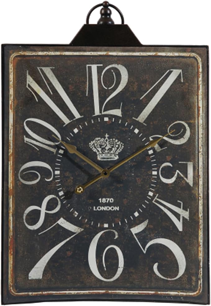 Vintage Bronze Metal Wall Clock, Large Retro Wall Decor Rectangular Silent Non Ticking Clock for Living Room Decor, Kitchen, Bedroom, Study Decoration, Handmade Home Gift Idea