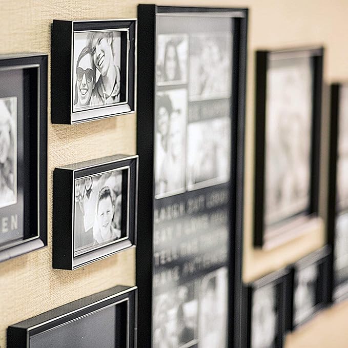 J.M.Deco 10 Pack Collage Picture Frames Set for Wall Decor 20 Slots, Multi Picture Frames Decor with with Glass Cover & Slogan for Living Room, Bedroom, DIY Wall Display, Black