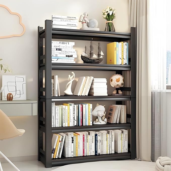 Tall Bookshelf with Open Shelves, Metal Office Book Shelf, Adjustable Organizer Bookcase, Standing Storage Organizer Shelf for Living Room (35.4" W*15.8" D*72" H)