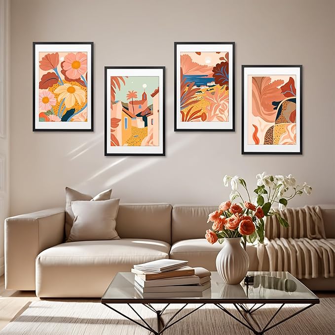 Giftgarden 16x24 Picture Frame Set of 4, Matted to 14x20 Poster with Mat for Wall Hanging, Black
