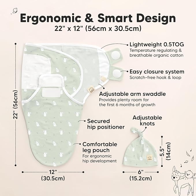 KeaBabies 3-Pack Swaddles for Newborns, Girls, Boys with Hats - Organic Soft Baby Sleep Sacks, Breathable Baby Swaddle 3-6 Months Beanies Set, Premie Infant Sleep Sack 0-3 Months (Bunnies)