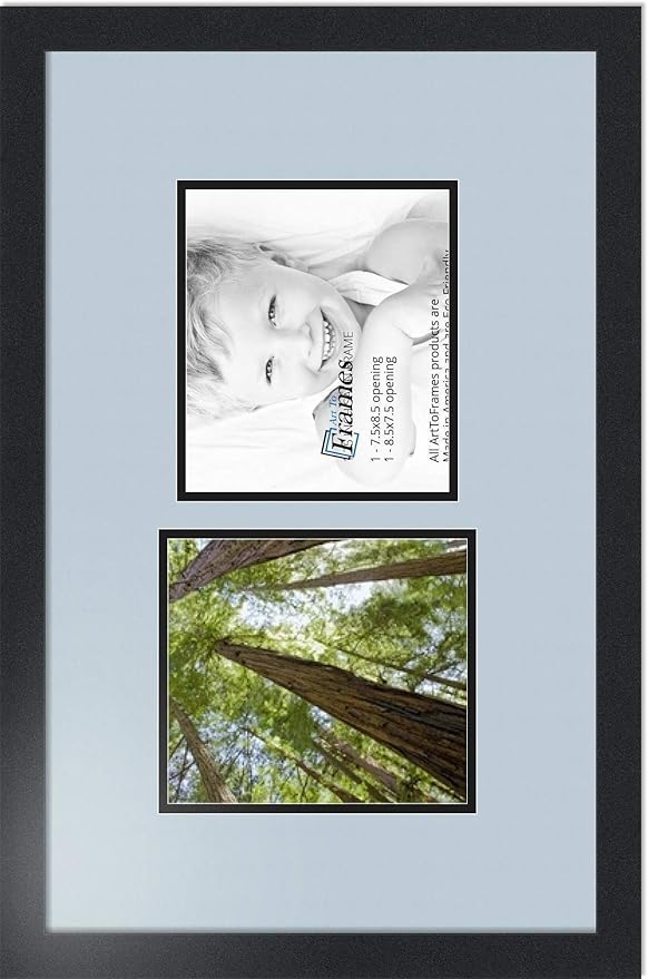 ArtToFrames Collage Photo Frame Double Mat with 2 - 7.5x8.5 Openings and Satin Black Frame
