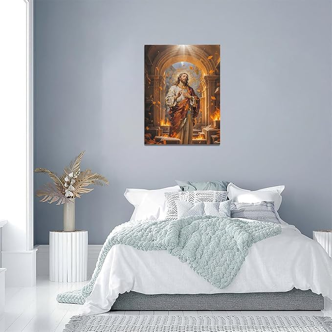 Christian Wall Art Print, Religious Scripture Biblical Decor, Faith-Based Inspirational Landscape with Cross, Digital Printed Canvas Poster for Church, Home Chapel, Prayer Room Decor
