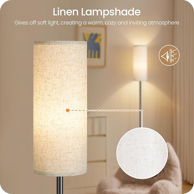 64.4” Dimmable Floor Lamp for Living Room with Remote and Foot Switch, Corner Floor Lamp for Bedroom, 10W 900LM LED Bulb Included, Modern Standing Tall Lamp, 3000K-6500K, Beige, FCC Listed E06LD05W1