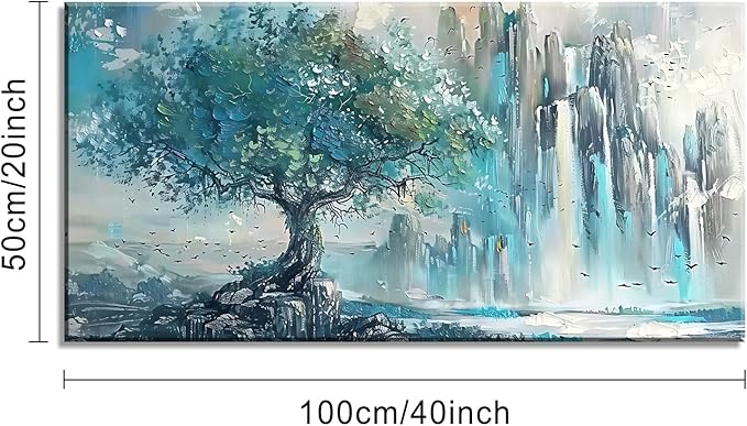 Turquoise Mountains and Tree Wall Art Decor Artwork for Bedroom (20x40 Inches)