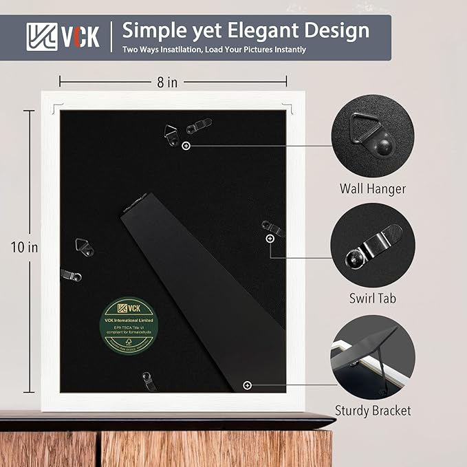 VCK Picture Frame 8×10 Inch Display Picture 5x7 with Mat or 8×10 without Mat Set of 2 Photo Frame with High Definition Real Glass Front Display Tabletop and Wall Mounting White