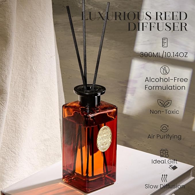 M&SENSE 10.14 oz Large Reed Diffuser Set | Magical Oriental Scent Oil Diffuser with Sticks |Hotel Collection Non-Toxic Essential Oil |for Bedroom Bathroom Living Room