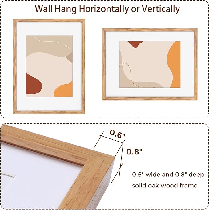 12x16 Picture Frame, Solid Oak Wood 12 x 16 Frame for Wall, 12 by 16 Picture Frames with Real Glass, 12x16 Frame Matted to 8.5x11, Rusitic Wood 12"x16" Poster Frame for Home Decor, Natural Oak Color, 1 Pack