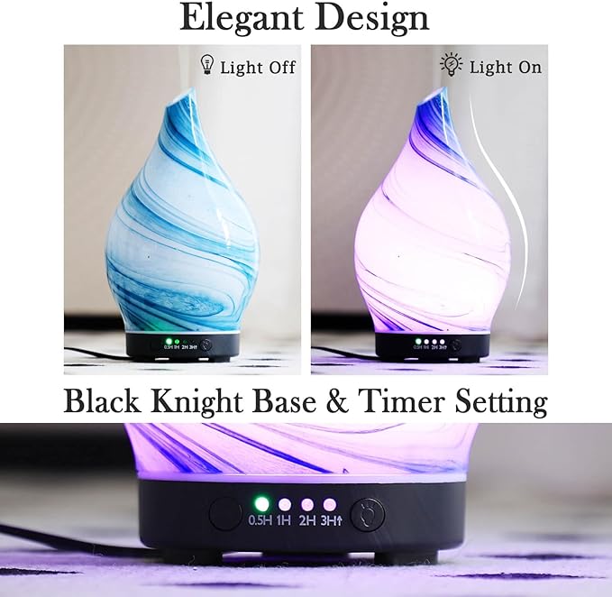 Porseme 150ml Essential Oil Diffuser Glass Color Changing Aroma Air Diffusers Aromatherapy Ultrasonic Cool Mist Humidifier 6 Running Hours Waterless Auto-Off for Sleeping Yoga Office Spa (Blue Ink)