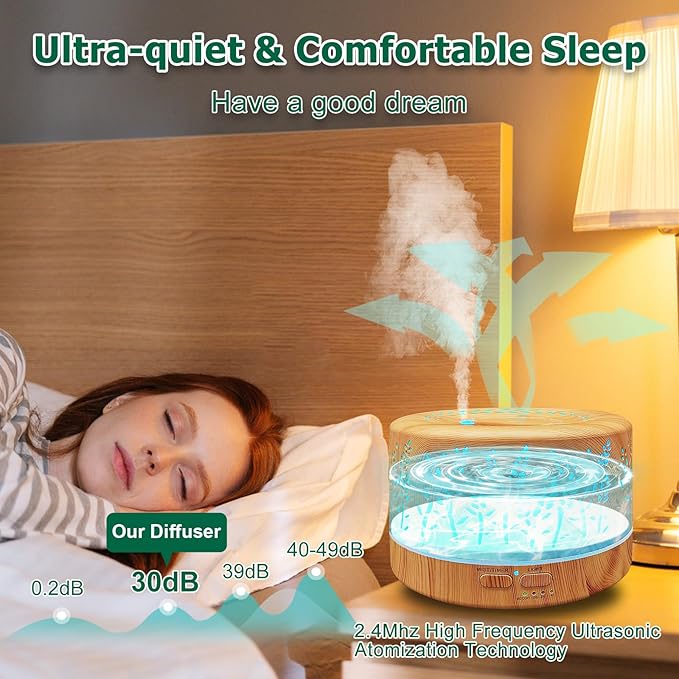 Diffusers for Essential Oils Large Room,600ml Essential Oil Diffusers for Home,Waterless Auto Off 7 Colors Changed 3 Mist Modes,Cool Mist Humidifiers for House Bedroom Decor,Gifts,Light Wood
