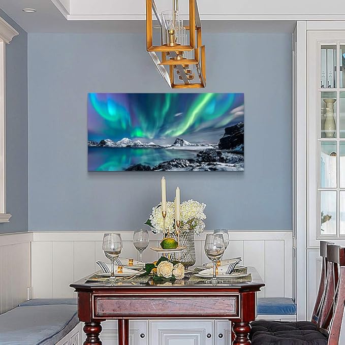 Large Wall Decor For Living Room Canvas Wall Art For Bedroom Blue Aurora Scenery Paintings Modern Bathroom Canvas Art Prints Ready To Hang Office Pictures For Home Kitchen wall Decorations Artwork