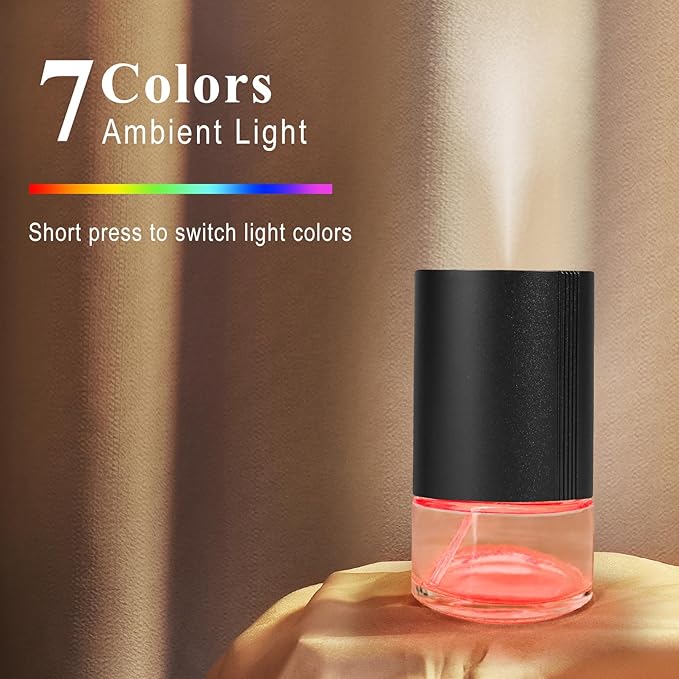 Essential Oil Diffuser, Waterless Scent Diffusers for Home, 100ml Capacity Atomizing Humidifier, Rechargeable Air Freshener Machine with 7-Color Ambient Light for Bathroom Car Office (Black)