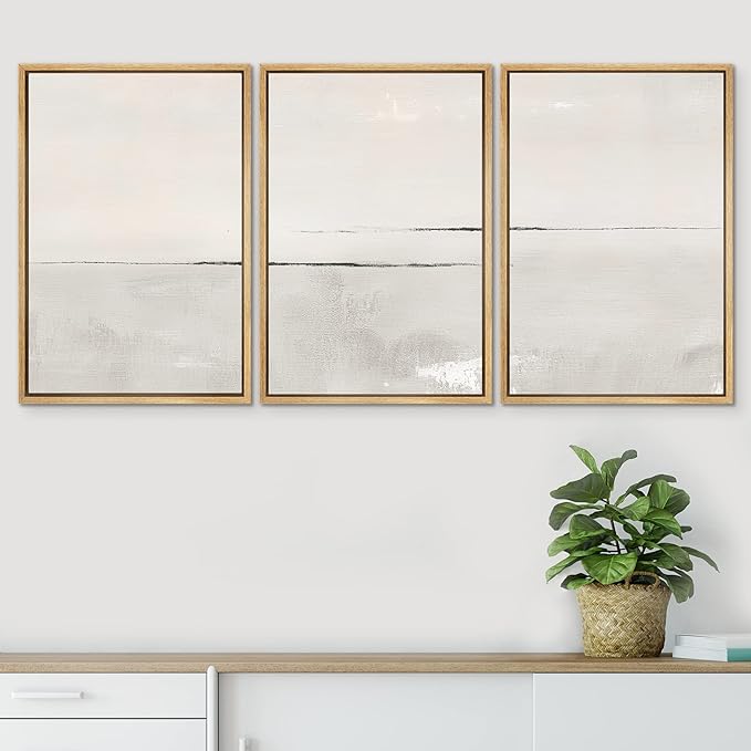 SIGNWIN Framed Canvas Print Wall Art Set Gray Duotone Pastel Watercolor Landscape Shapes Abstract Illustrations Modern Art Decorative Nordic Zen for Living Room, Bedroom, Office - 16"x24"x3 Natural