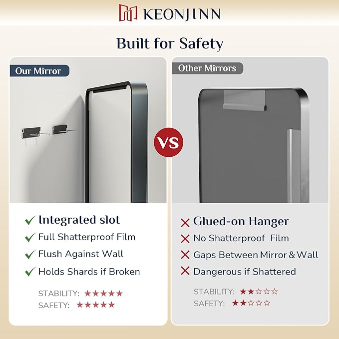 Keonjinn Black Bathroom Mirror for Vanity 24 x 36 Inch Metal Framed Wall Mirror Matte Black Rounded Rectangle Farmhouse Mirror, HD Tempered Glass, Wall-Mounted Decorative Mirror(Horizontal/Vertical)