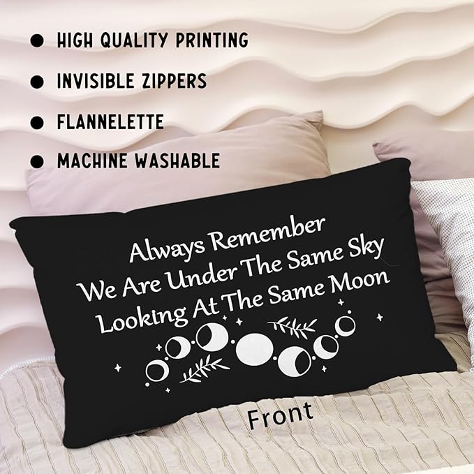 Long Distance Relationship Gifts Always Remember We are Under The Same Sky Reversible Decor Throw Pillow Case Decor for Home Bedroom,12''x20''Black Pillow case,Gift for Boyfriend,Girlfri (black-3)