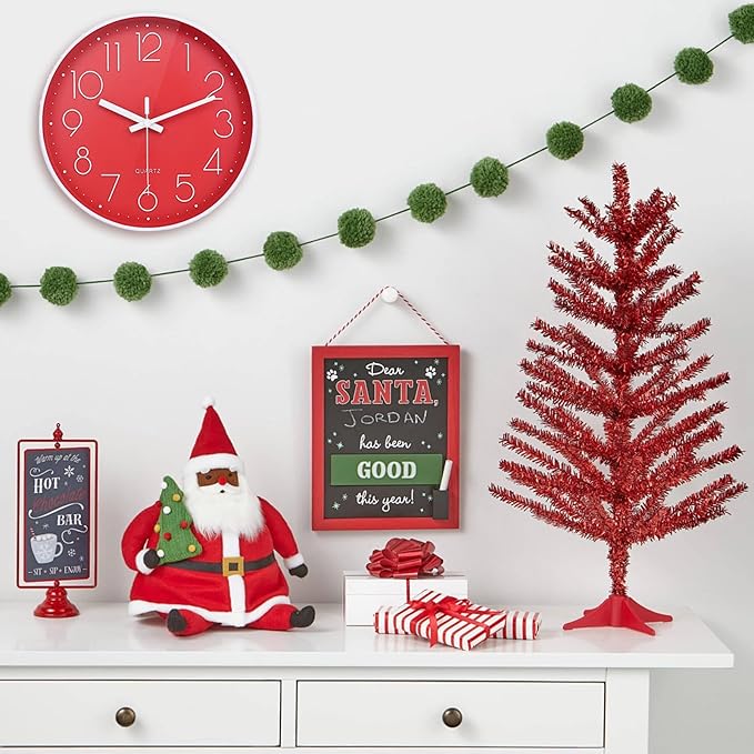 Wall Clock Battery Operated Non-Ticking Modern Analog Wall Clocks for Kitchen, Bedroom Decor (10 Inch, Red)